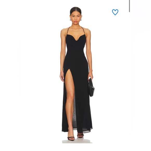 Superdown Revolve NWT nicola sheer maxi dress black halter tie high slit XS hoco - Picture 1 of 10